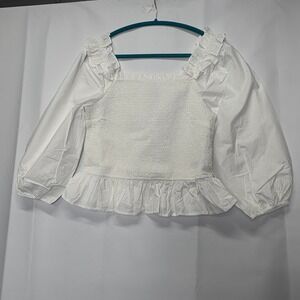 NWT The‎ Drop White Marisol Smocked Ruffle Square Neck Long Sleeve Top XL